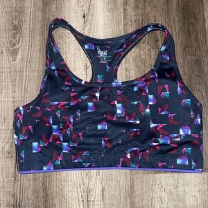 Everlast Geometric Print Racerback Multicolor Athletic Workout Sports Bra Sz L
